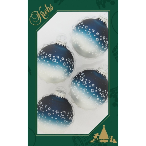8x stuks luxe glazen kerstballen 7 cm blauw/wit met sterren -
