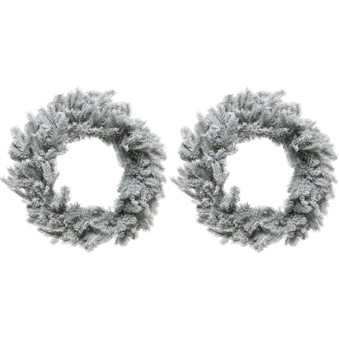 2x stuks kerstkransen/dennenkransen groen met sneeuw 50 cm -
