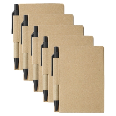 Notitie boekje/blok met balpen - 10x - harde kaft - beige/zwart - 11 x 8 cm - 80 bladzijden geliniee -