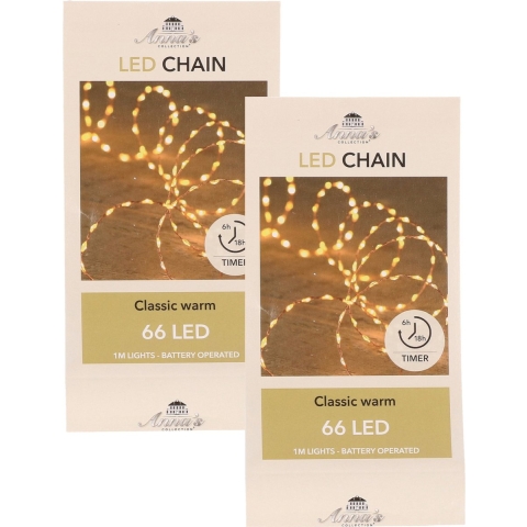 Set van 6x stuks 6x Draadverlichting koper met timer 66 classic warm witte led op batterij -