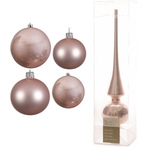 Glazen kerstballen pakket lichtroze glans/mat 38x stuks 4 en 6 cm met piek glans -