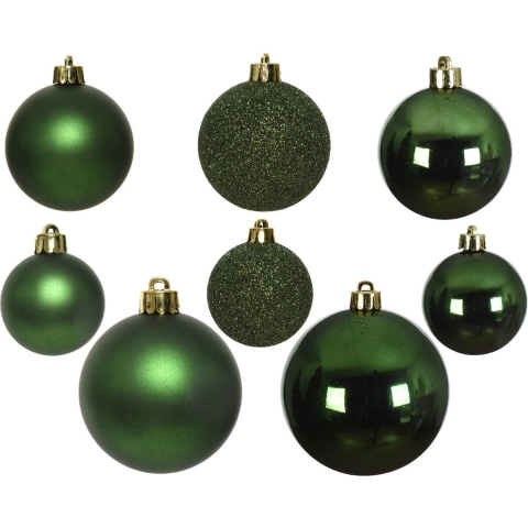 26x stuks kunststof kerstballen donkergroen 6, 8, 10 cm mix -