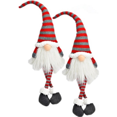 2x stuks pluche gnome/dwerg decoratie poppen/knuffels wit/rood/grijs 10 x 11 x 70 cm -