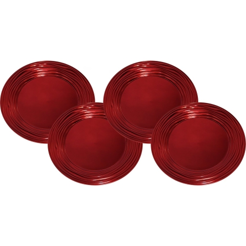 Set van 6x stuks kerstdiner onderborden rond rood glimmend 33 cm -