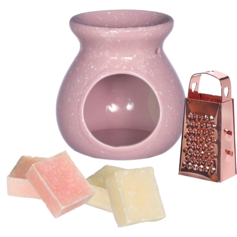 Amberblokjes cadeau set - geurbrander/mini rasp/amberblokjes - rozen/cashmere - roze/rose goud -