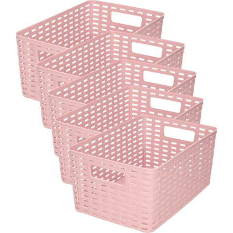 Opbergmand - 5x - Kastmand - rotan kunststof - oud roze - 6 Liter - 19 x 29 x 13 cm -