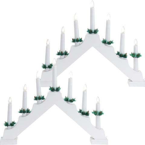 Kaarsenbruggen - 2x stuks - LED verlichting - wit hout - 39,5 cm -