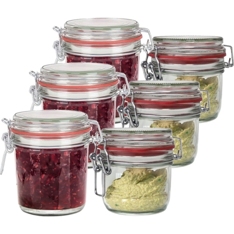 Weckpotten/inmaakpotten - set 6x stuks - 200 ml/400 ml - glas - met beugelsluiting -