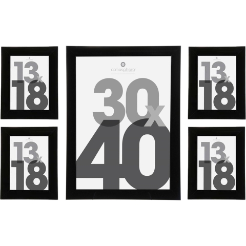 Atmosphera Fotolijstjes set Olympus - 5x stuks - zwart - Kunststof/glas - in 2 formaten -