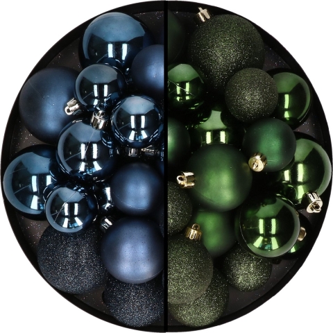 Kerstballen 60x stuks - mix donkergroen/donkerblauw - 4-5-6 cm - kunststof -