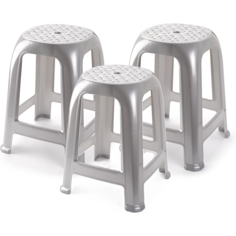 Plasticforte bijzet zitkrukje - 3x - zilvergrijs - kunststof - 37 x 37 x 46 cm - kinderen/volwassene -