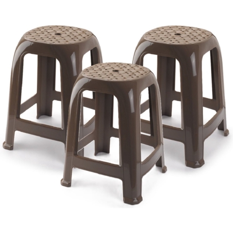 Plasticforte bijzet zitkrukje - 3x - taupe - kunststof - 37 x 37 x 46 cm - kinderen/volwassenen -