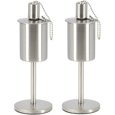 Esschert design RVS olie/tuinfakkel - 2x - 9.5 x 25 cm - op stabiele voet -