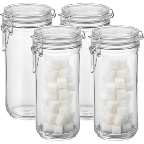 Voorraad/weck pot - 4x - glas - transparant - 21 x 10 cm - 1 L - Bormioli Rocco -