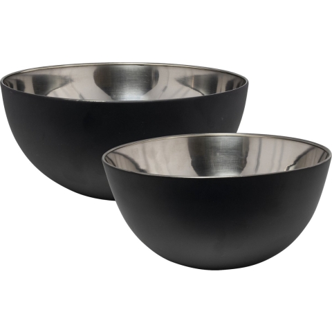 Voedsel serveer schalen set - 4x stuks - metallic zwart - RVS - Dia 19/23 cm -