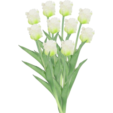 Kunstbloemen boeket tulp Parkiet - 10x - wit - real touch - levensecht - 40 cm - decoratie bloemen -