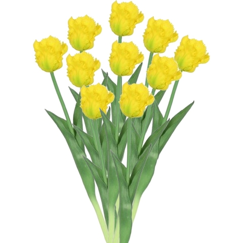 Kunstbloemen boeket tulp Parkiet - 10x - geel - real touch - levensecht - 40 cm - decoratie bloemen -