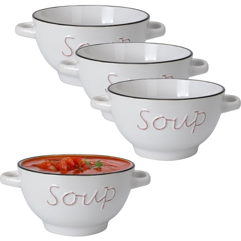 Soepkommen/serveer schaaltjes - 8x - Gres - porselein - D14 x H8 cm - wit -