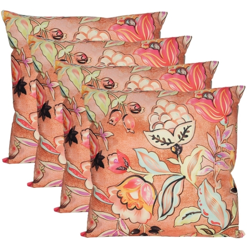 Sierkussen voor binnen en buiten - 4x - wild flowers - terracotta - 45 x 45 cm - tuinkussen -
