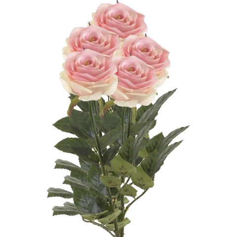 Kunstbloem roos Simone - 5x - roze - 73 cm - decoratie bloemen -