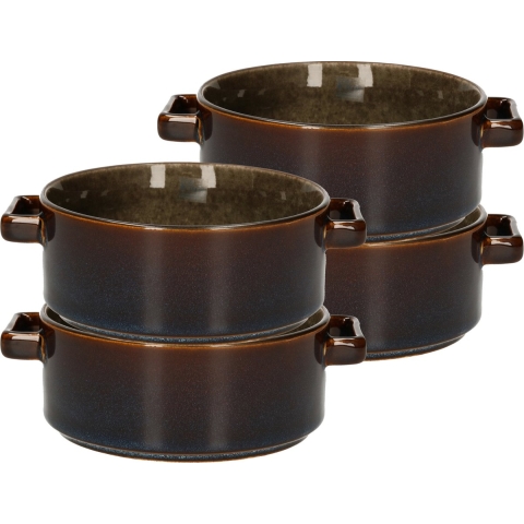 Kommetjes/schaaltjes voor dessert/soep/ontbijt - 4x - Porselein - D13 x 5.5 cm - groen/bruin -