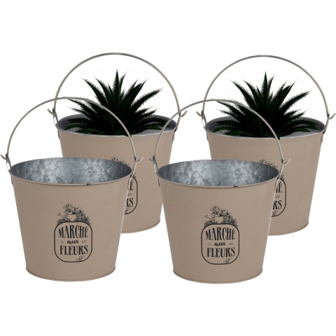 Plantenpot/bloempot emmer voor buiten - 4x - zink - taupe - D24 x H19 cm -