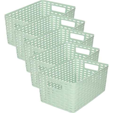 Opbergmand - 5x - Kastmand - rotan kunststof - mintgroen - 6 Liter - 19 x 29 x 13 cm -