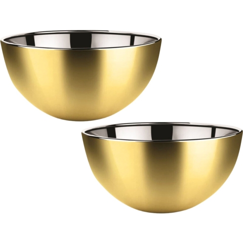Salade/voedsel serveer schaal - 2x - mat goud - RVS - D29 x H14 cm -