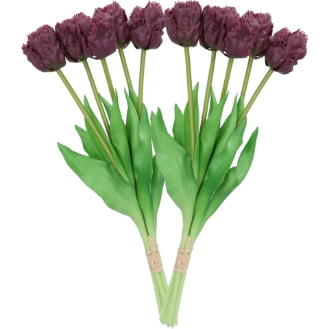 Kunst tulpen boeket - 10x stuks - donker paars - real touch - 39 cm -