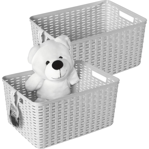 Opbergmand - 4x - Kastmand - rotan kunststof - creme wit - 18 Liter - 29 x 39 x 20 cm -