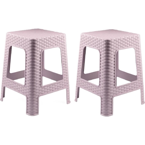 Plasticforte zit/bijzet krukje - 2x - Rotan line - roze - kunststof - 28 x 28 x 45 cm -