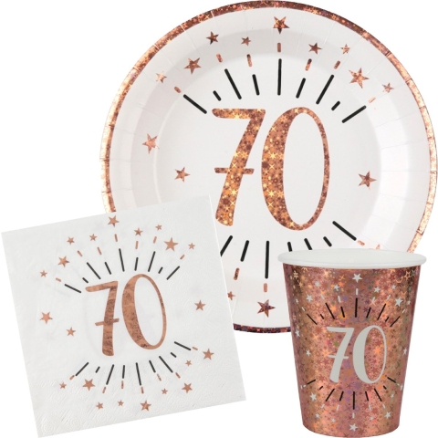 Verjaardag feest bekertjes/bordjes en servetten leeftijd - 60x - 70 jaar - rose goud -
