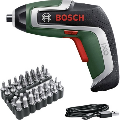 Bosch Groen Accuschroevendraaier IXO 7 Bit Set (Geïntegreerde accu 3,6V 2,0 Ah, Micro-USB-oplaadkabel, magnetische bithouder, 32-delige bit set) -