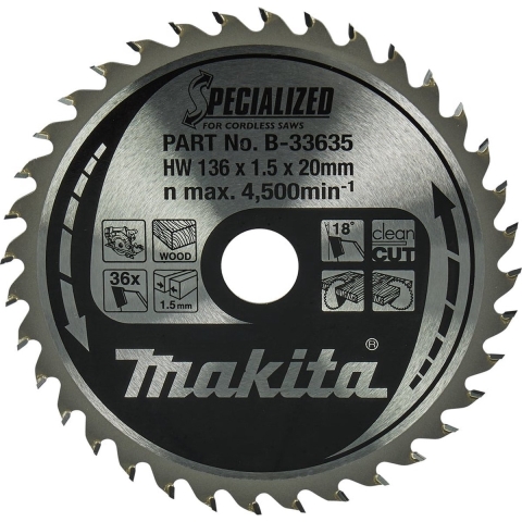 Makita Accessoires Cirkelzaagblad | Hout | 136X20X1,5 36T 18G - B-33635