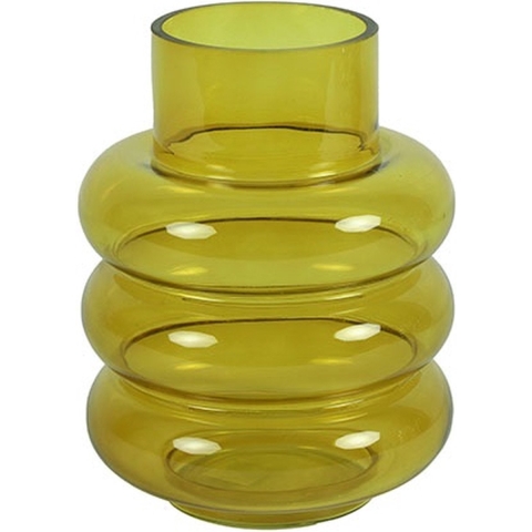 Countryfield Vaas Bubbles - mosterdgeel transparant - glas - H22 cm