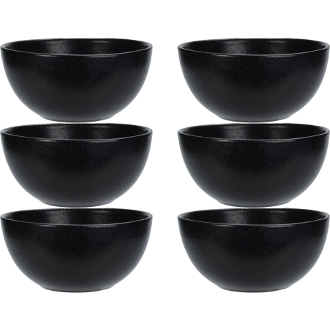 Soepkommen - 6x - Lava stone - keramiek - D15 x H7 cm - zwart - Stapelbaar -