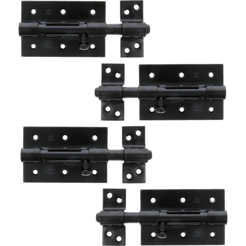 AMIG schuifslot/plaatgrendel - 4x - staal - 8.5cm - zwart - incl schroeven - deur - raam -