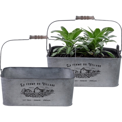 Plantenpot/bloempot teil voor buiten - 2x - zink - zilver - L37 x D24 x H14 cm -