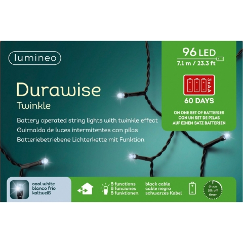 2x stuks kerstverlichting twinkle op batterij helder wit buiten 96 lampjes -