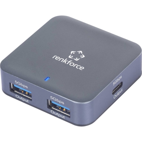 Renkforce RF-USBH-480 4 poorten USB 3.2 Gen 1-hub USB-A, USB-C Met aluminium behuizing Grijs