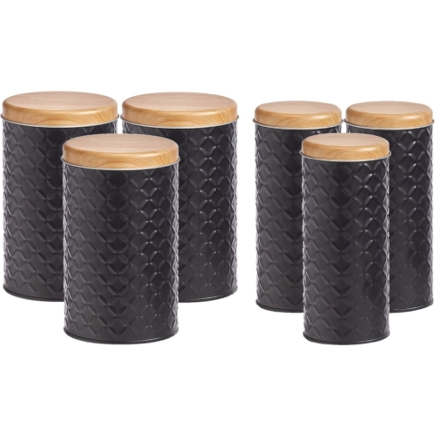 Set 6x keuken voedsel opslag voorraadpotten zwart/bamboe in 2 formaten -