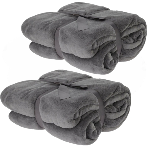 Fleece dekens/plaids - 2x - donkergrijs - 180 x 230 cm -
