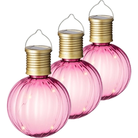 Lumineo tuin/buiten 10x stuks Led lampje/lampion solar verlichting roze 11 x 8 cm -