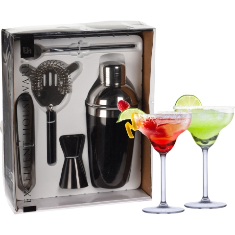 Excellent Houseware cocktails maken set 5-delig met 4x Margarita glazen -