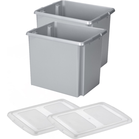 Sunware - Set van 2x opslagbox kunststof 45 liter lichtgrijs 45 x 36 x 36 cm met deksel -