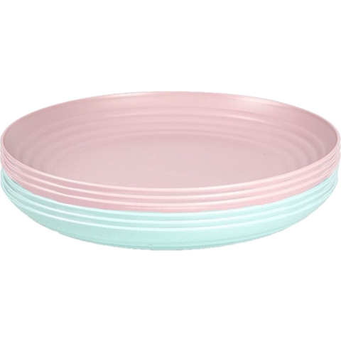 Setje van 16x stuks ronde kunststof borden groen en roze 25 cm -