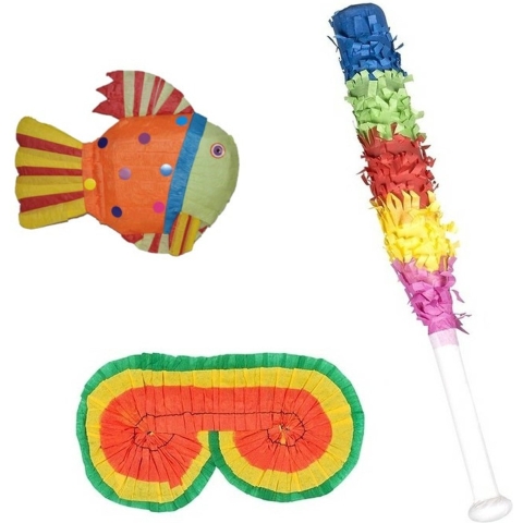 Verjaardag Pinata Vis van 60 cm set met stok en masker -