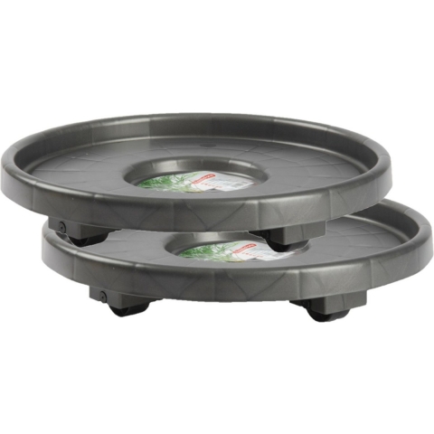 Set van 4x stuks plantenpotten trolley/multiroller antraciet kunststof dia 34 cm met wielen -