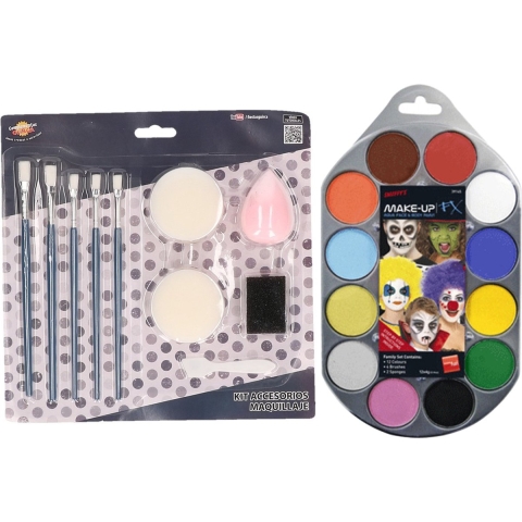 Smiffys kinder schminken set 12-kleuren basic met grimeer gereedschap 10-delig -