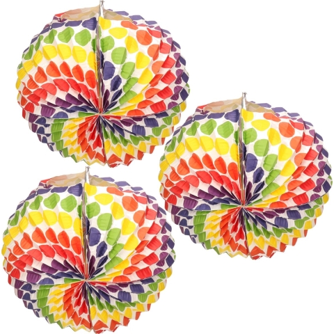 Boland Lampion met gekleurde stippen - Set van 6x stuks - papier - Dia 26 cm - Feestversieringen -